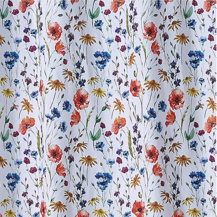 Poppy Shower Curtain White Floral Modern Contemporary Cotton Blend - Diamond Home USA
