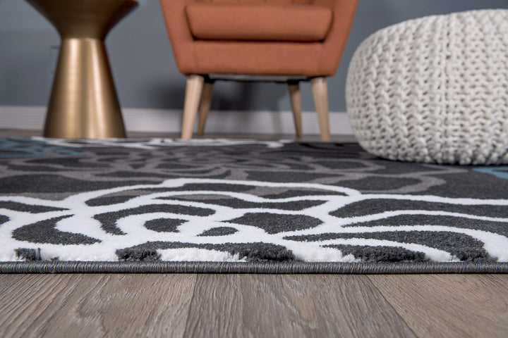 Rugshop Contemporary Modern Floral Abstract Flowers Easy Maintenance for Home 2' x 7'2" Runner - Dark Grey - Diamond Home USA
