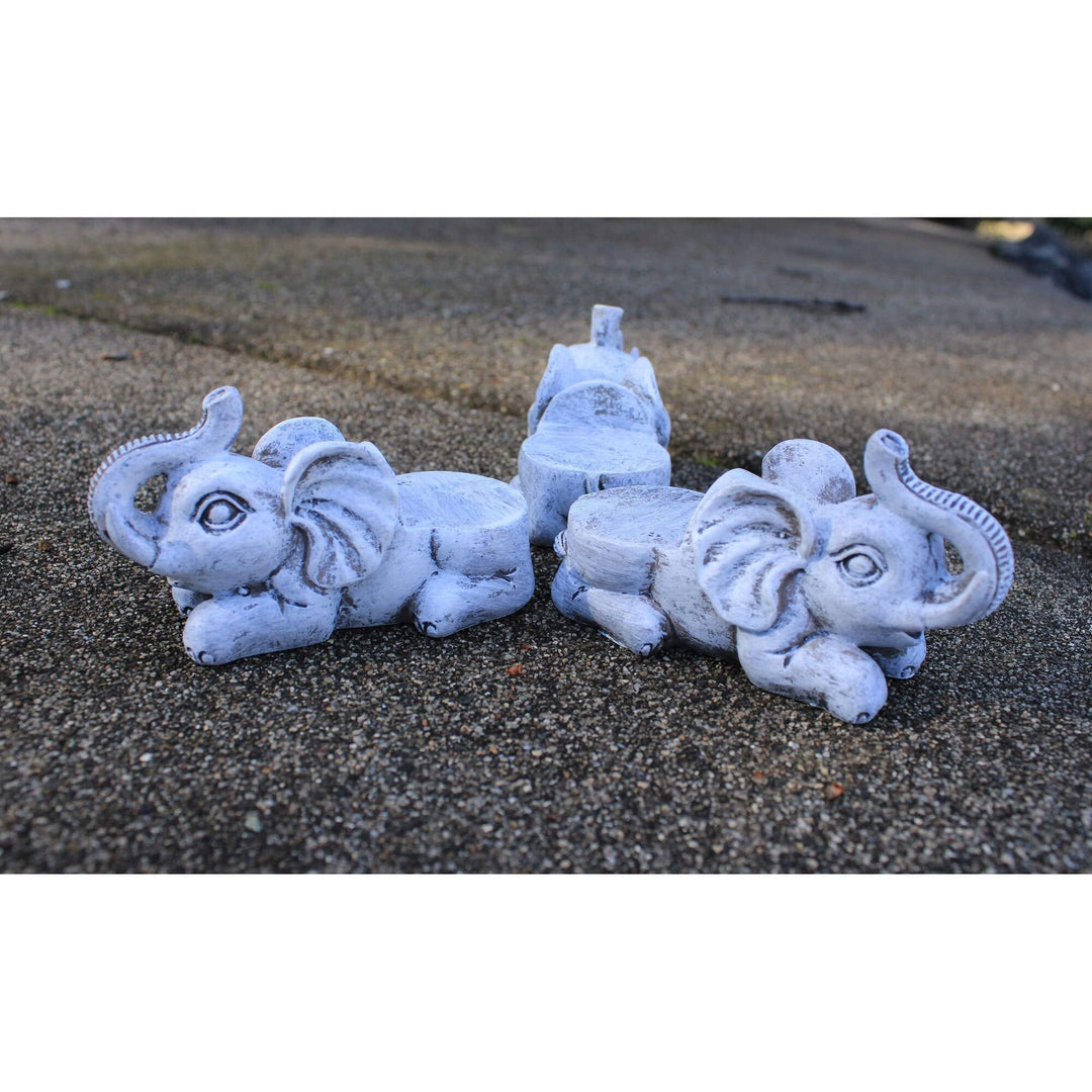 Set of 3 Poly Resin Elephant Shaped Pot Feet Or Planter Risers Off/White Country - Diamond Home USA