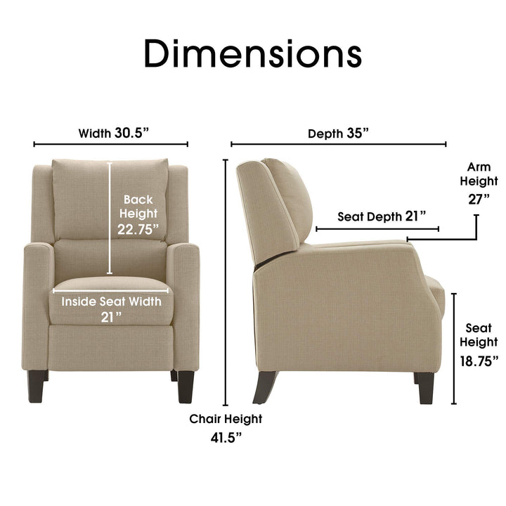 ClickDecor Bristol Push Back Recliner Chair for Living Room Upholstered Sand - Diamond Home USA