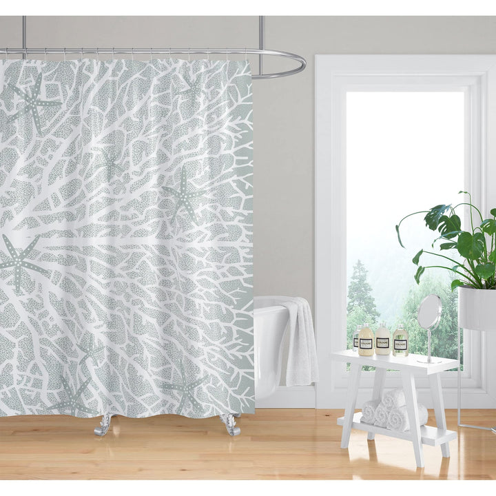 Fan Coral Light Green Pillow Shower Curtain Green Geometric Nautical Coastal - Diamond Home USA