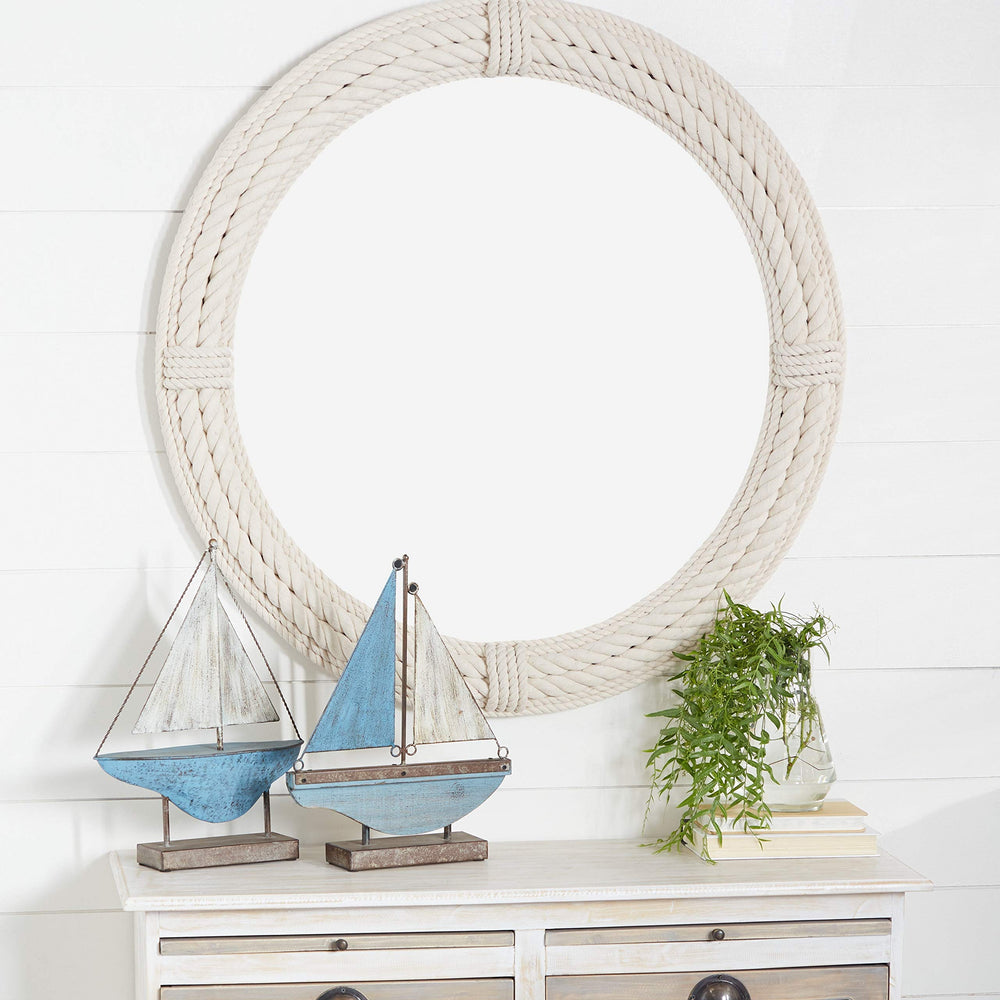 Blue and White Metal Boat Sculptures Set of 2 13 X 3 16 Multi Color Nautical - Diamond Home USA