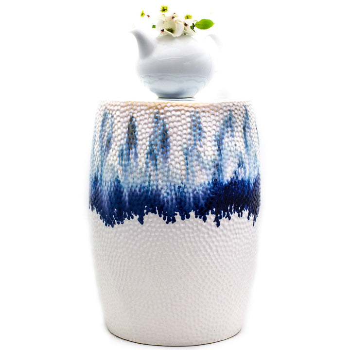 Euro Ceramica Claybarn Fusion Blue and White Stoneware 18" Textured Drip - Diamond Home USA