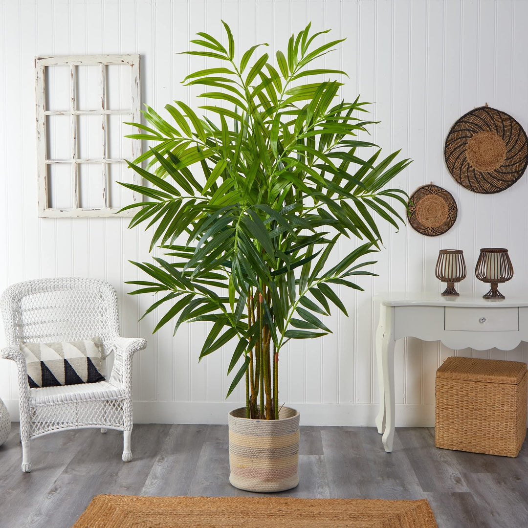 8' King Palm Artificial Tree in Handmade Natural Cotton Multicolored Woven - Diamond Home USA