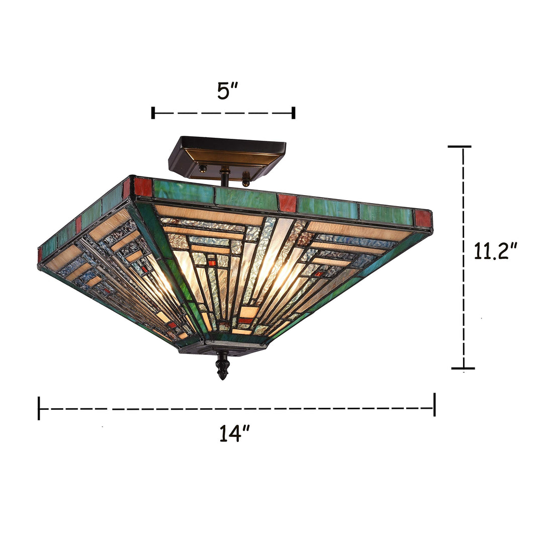 2-Light Mission-Style Stained Glass Semi-Flush Mount Multi Color Mission - Diamond Home USA