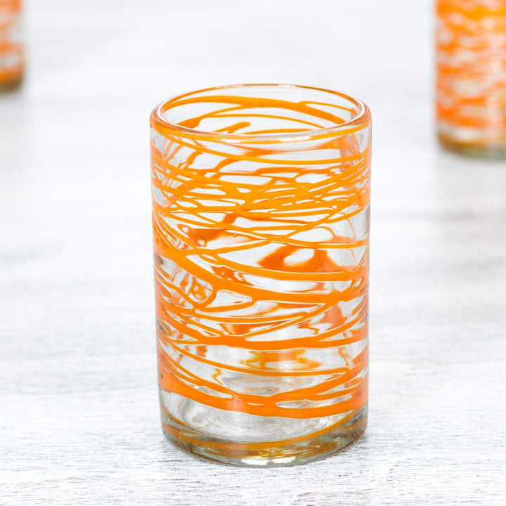 Handmade Set Of 6 Blown Glass 'Tangerine Swirl' Water Glasses (Mexico) Clear