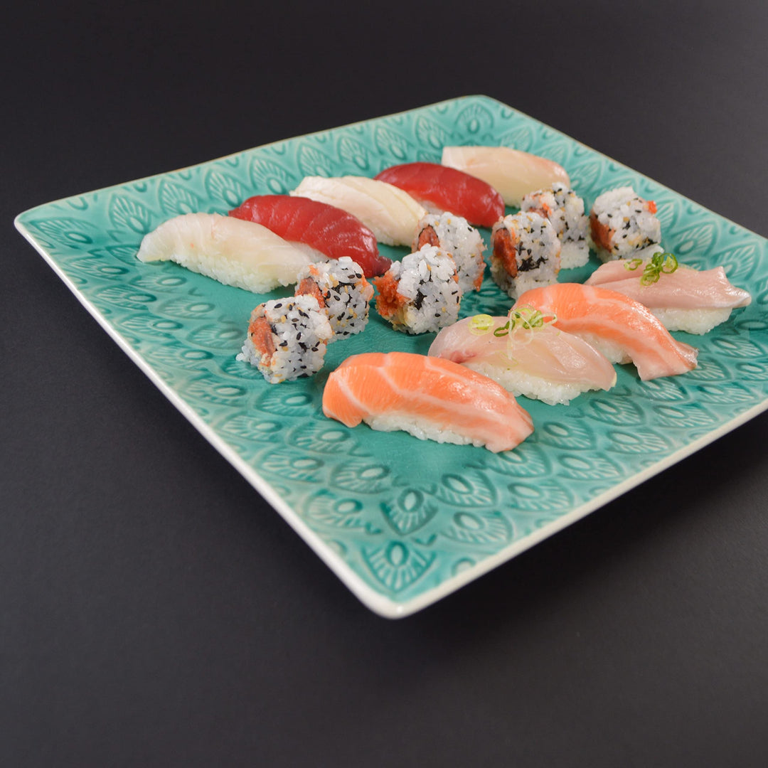 Peacock 11.5 Inch Square Serving Platter In Lagoon Green Solid Modern - Diamond Home USA