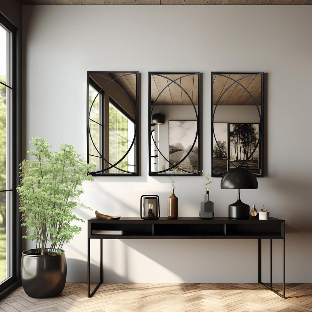 3-Piece Black Metal Rectangular Wall Mirror Set 31.9" H X 15.75" W 0.75" D - Diamond Home USA