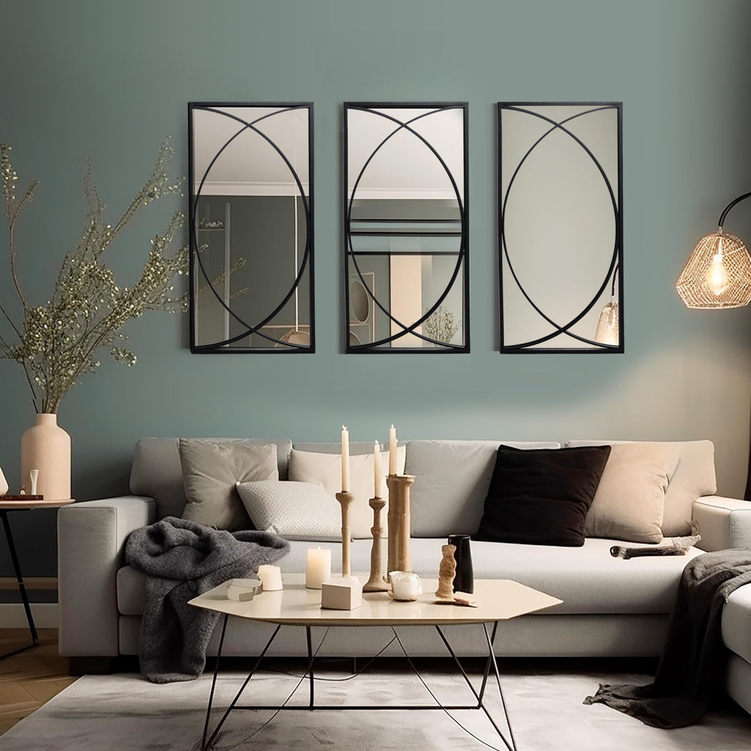 3-Piece Black Metal Rectangular Wall Mirror Set 31.9" H X 15.75" W 0.75" D - Diamond Home USA