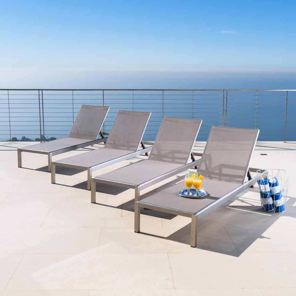 Christopher Knight Home Cape Coral Outdoor Mesh Chaise Lounges 4-Pcs Set Grey - Diamond Home USA