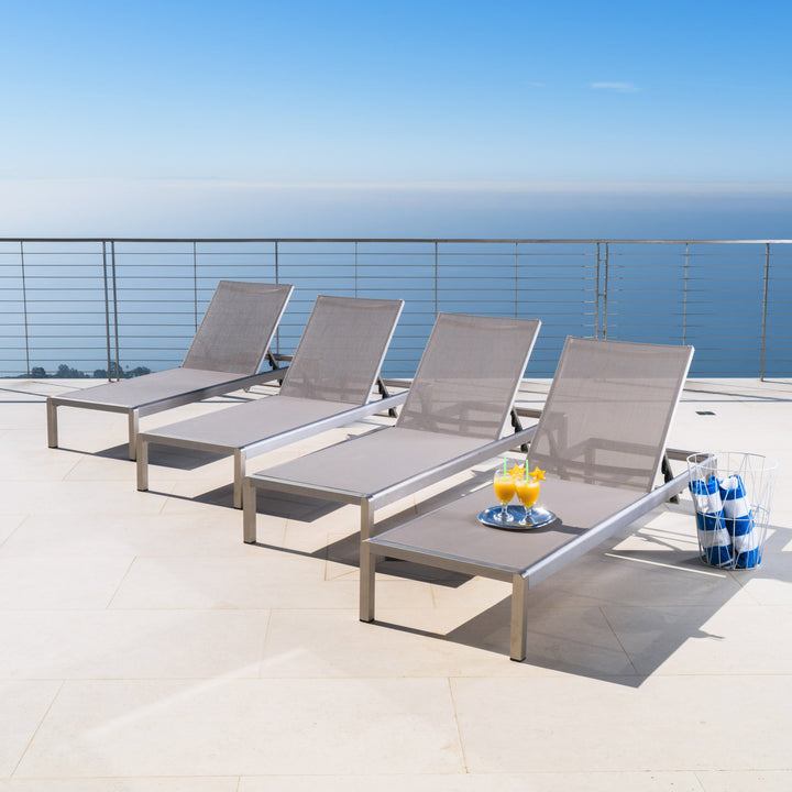 Christopher Knight Home Cape Coral Outdoor Mesh Chaise Lounges 4-Pcs Set Grey - Diamond Home USA