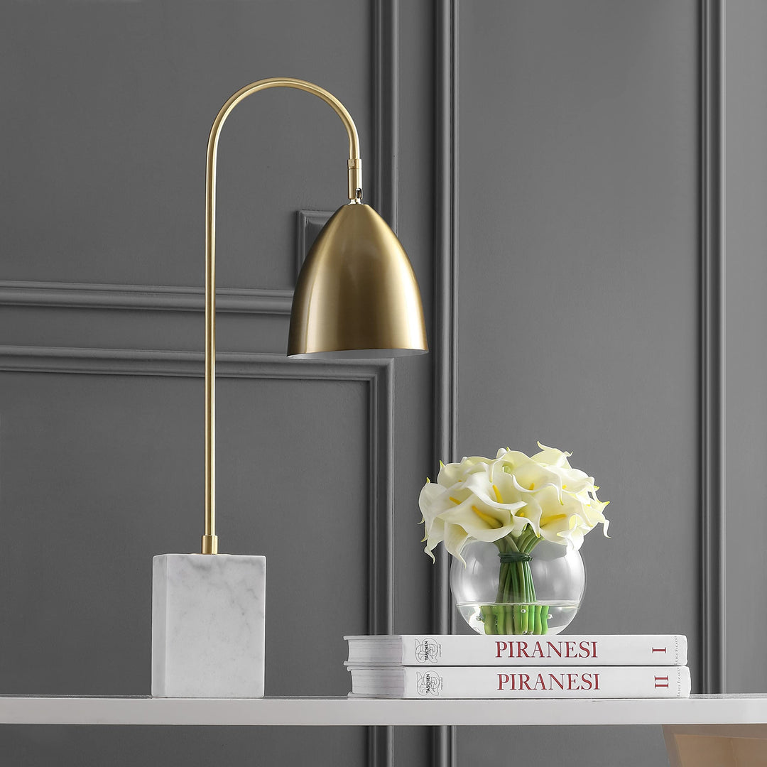 26" Gold Arched Metal with Marble Base Led Table Lamp Brass Gold/White White - Diamond Home USA