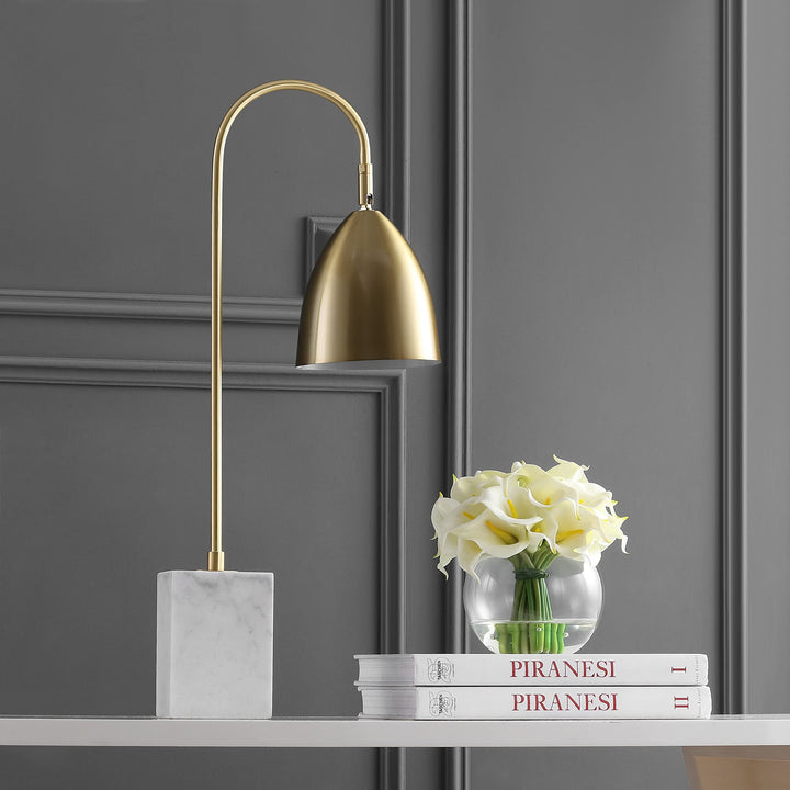 26" Gold Arched Metal with Marble Base Led Table Lamp Brass Gold/White White - Diamond Home USA