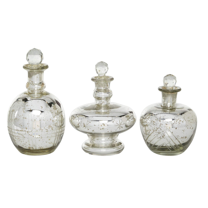Decorative Glass Jars Set Of 3 7" 8" 9" 6 X 8round Silver Transitional