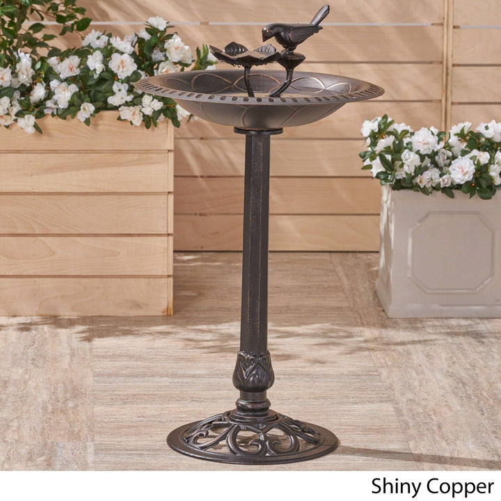 Outdoor Aluminum Bird Bath Black Pedestal Iron - Diamond Home USA