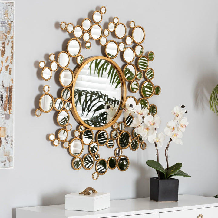 Modern Glam and Antique Goldleaf Metal Bubble Accent Wall Mirror Goldleaf