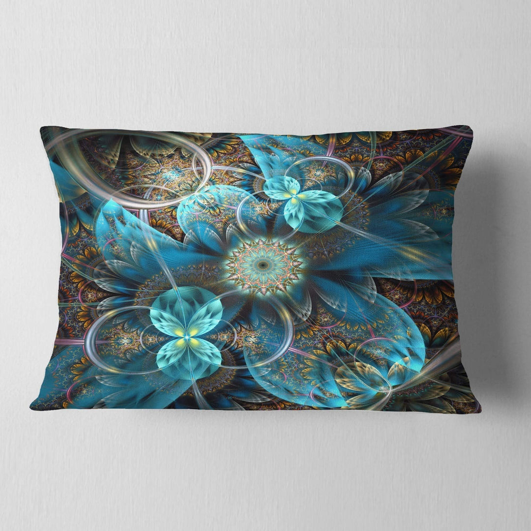 12"x20" Blue Gold Fractal Flowers Throw Pillow Art Work Floral Design Sofa Rectangle - 12 in. x 20 in. - Medium