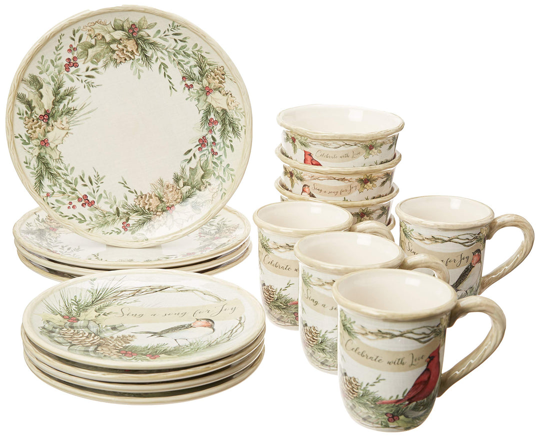 Certified International 890RM Holly and Ivy 16pc Dinnerware Set Service for
