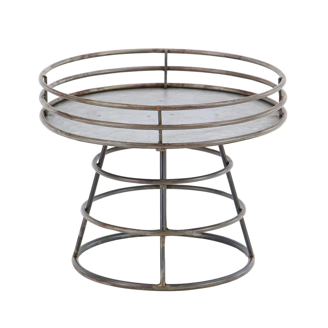 Industrial Iron Round Silver Tray Stand Farmhouse Antique - Diamond Home USA