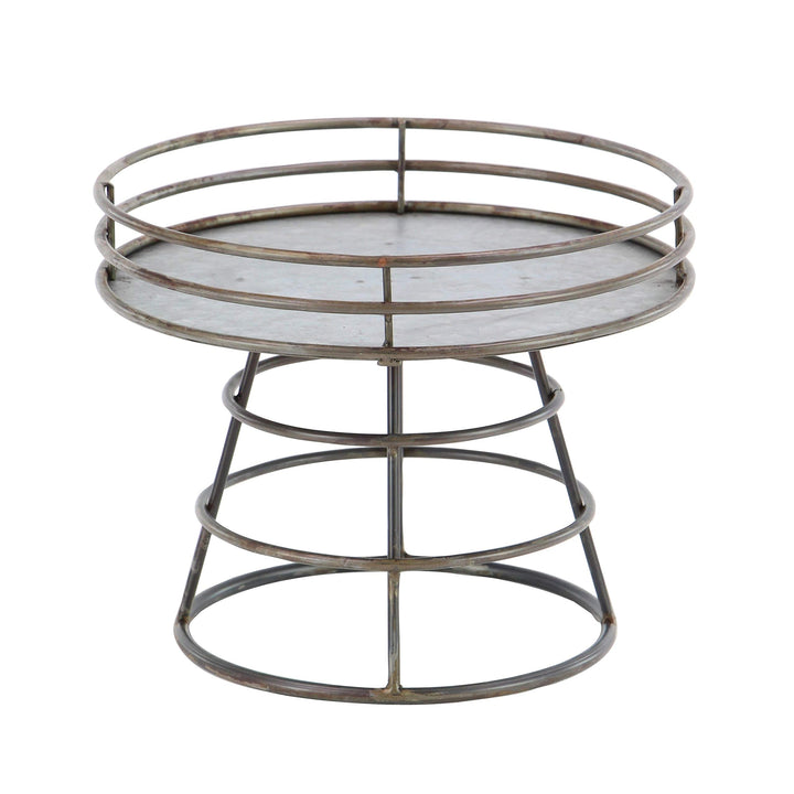 Industrial Iron Round Silver Tray Stand Farmhouse Antique - Diamond Home USA