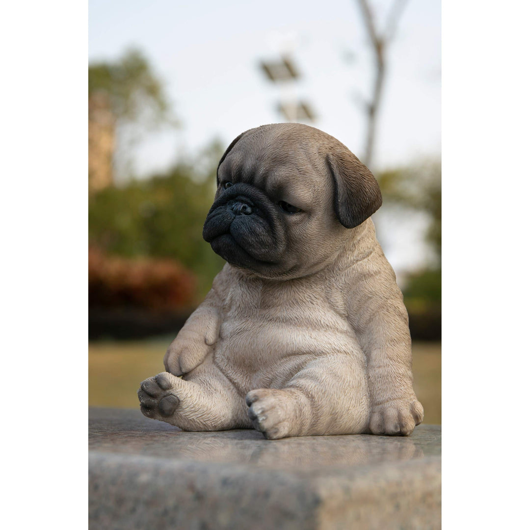 Sitting Sleepy Pug Puppy Statue Tan Polyresin