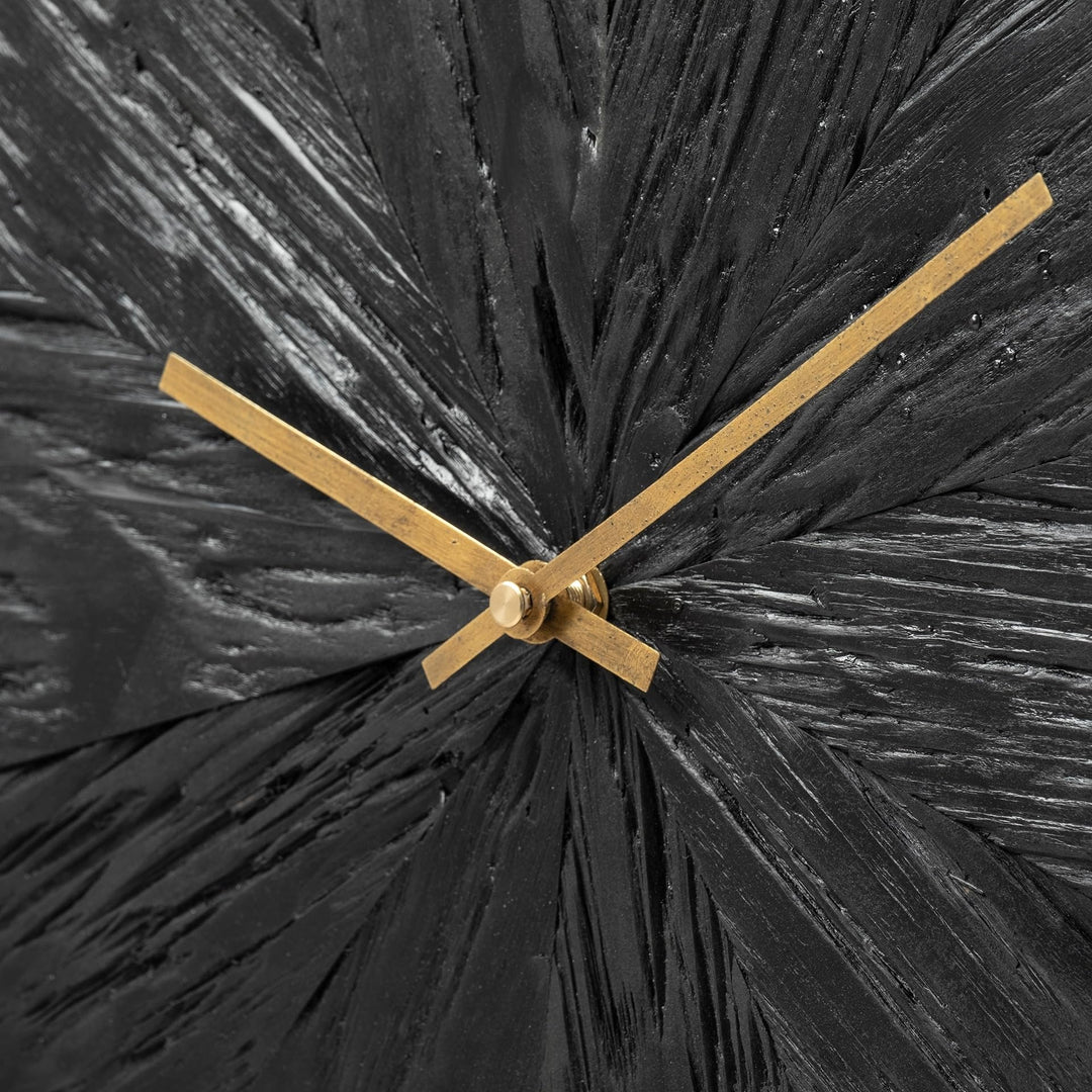 17" Round Black Wood Gold Modern Wall Clock 16.5" w X 1.7" d 16.5" h Grey Metal - Diamond Home USA