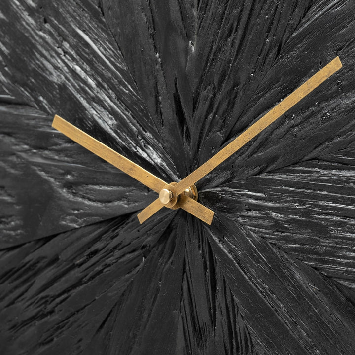 17" Round Black Wood Gold Modern Wall Clock 16.5" w X 1.7" d 16.5" h Grey Metal - Diamond Home USA