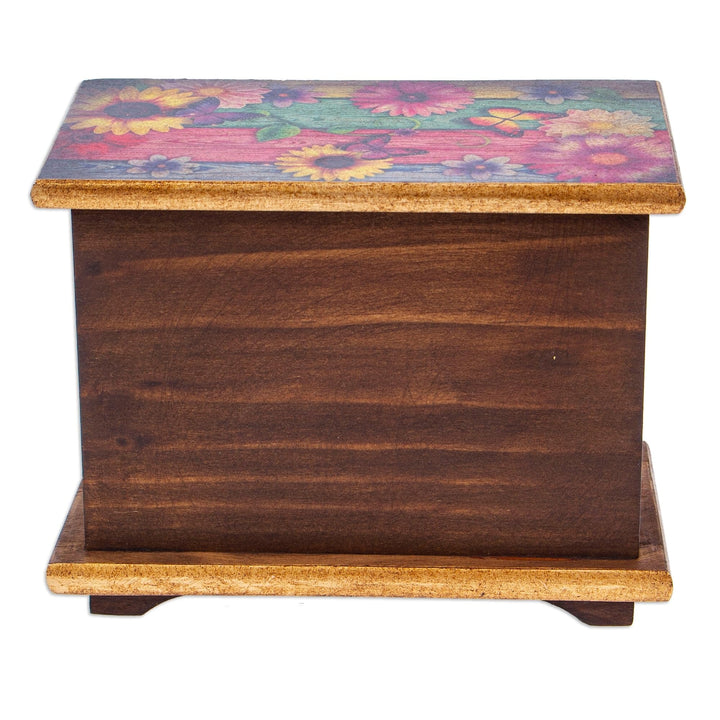 Handmade Floral Hummingbirds Jewelry Box Brown Wood Antique - Diamond Home USA