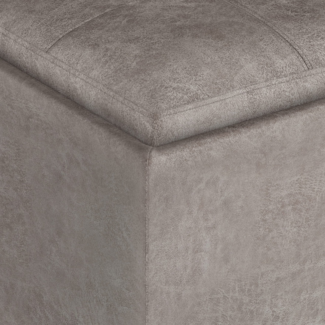 SIMPLIHOME Rockwood 18 Inch Wide Contemporary Square Cube Storage Ottoman with Distressed Grey Taupe - Diamond Home USA