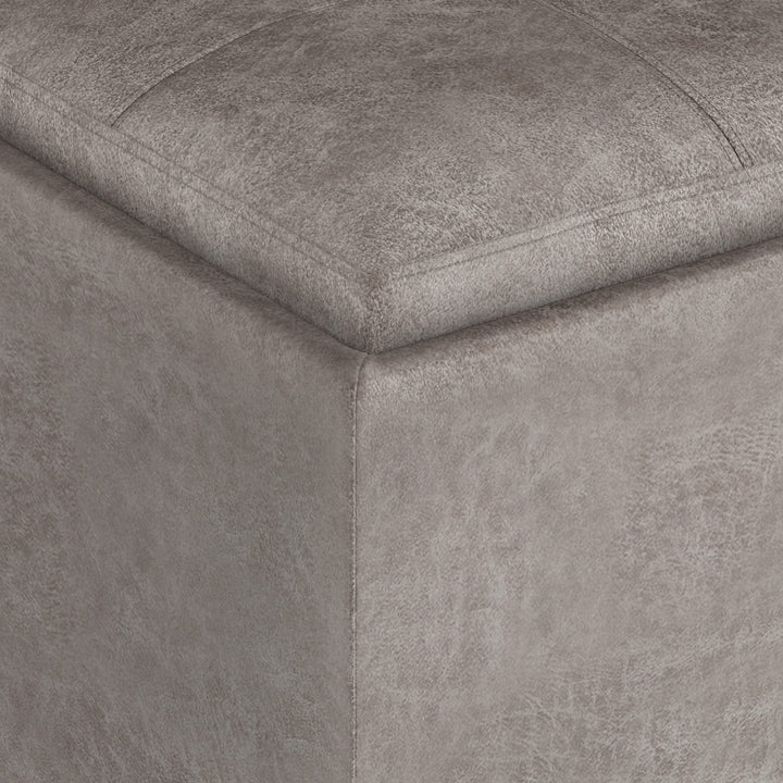 SIMPLIHOME Rockwood 18 Inch Wide Contemporary Square Cube Storage Ottoman with Distressed Grey Taupe - Diamond Home USA