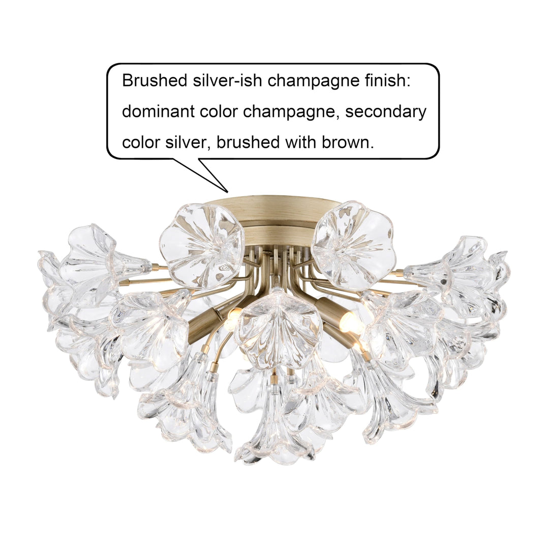 The Lighting Store Rosa Brushed Silver-ish Champagne Finish Flower Glass Flush - Diamond Home USA