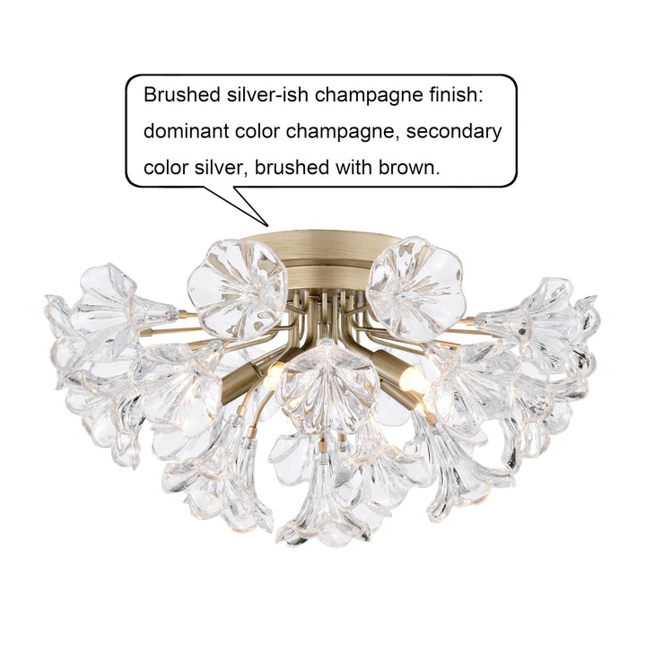 The Lighting Store Rosa Brushed Silver-ish Champagne Finish Flower Glass Flush - Diamond Home USA
