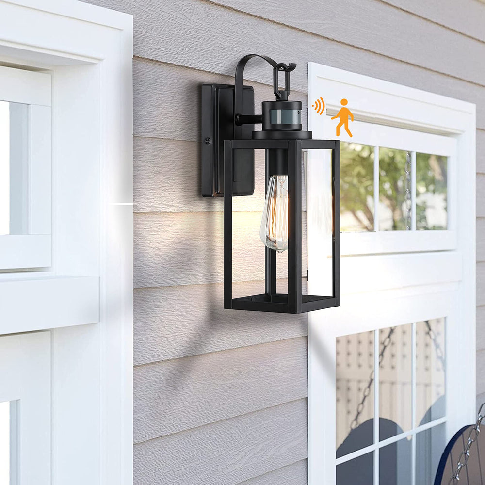 Motion Outdoor Wall Sconce Matte Black Porch Lantern 5" wx6.65 ex15.04 h - Diamond Home USA