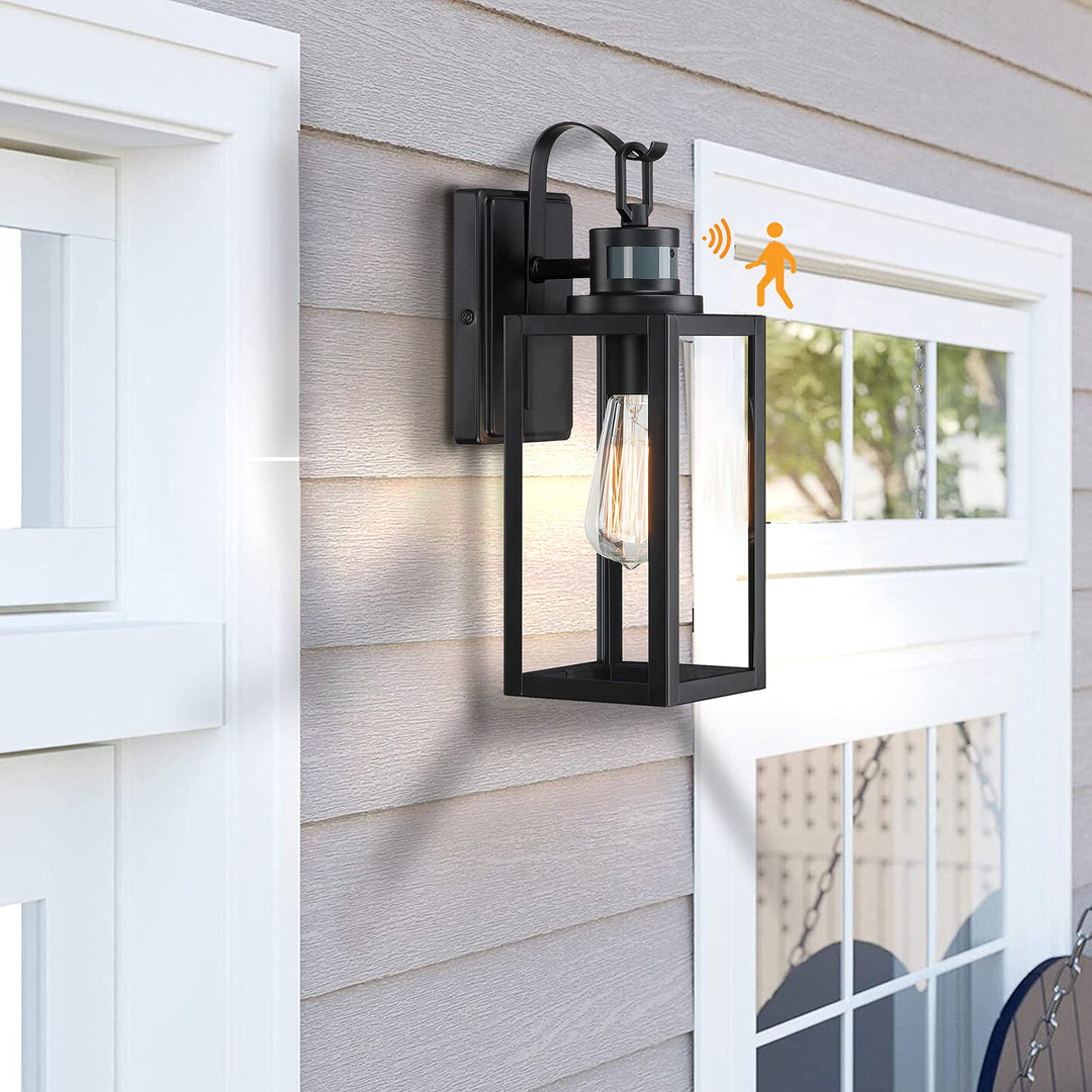 Motion Outdoor Wall Sconce Matte Black Porch Lantern 5" wx6.65 ex15.04 h - Diamond Home USA