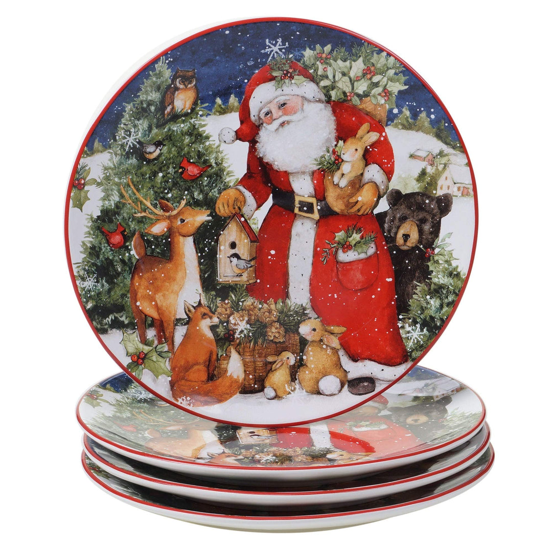 Magic of Christmas Santa 16-Piece Dinnerware Set Service for 4 Green Multi Color - Diamond Home USA