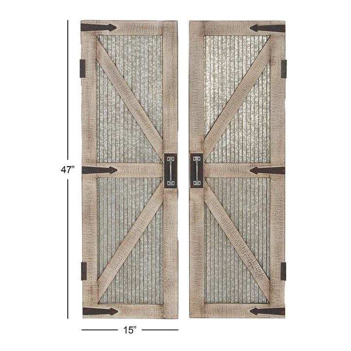 Set of 2 Farmhouse 47 Inch Iron and Wood Barn Doors by Brown Grey - Diamond Home USA