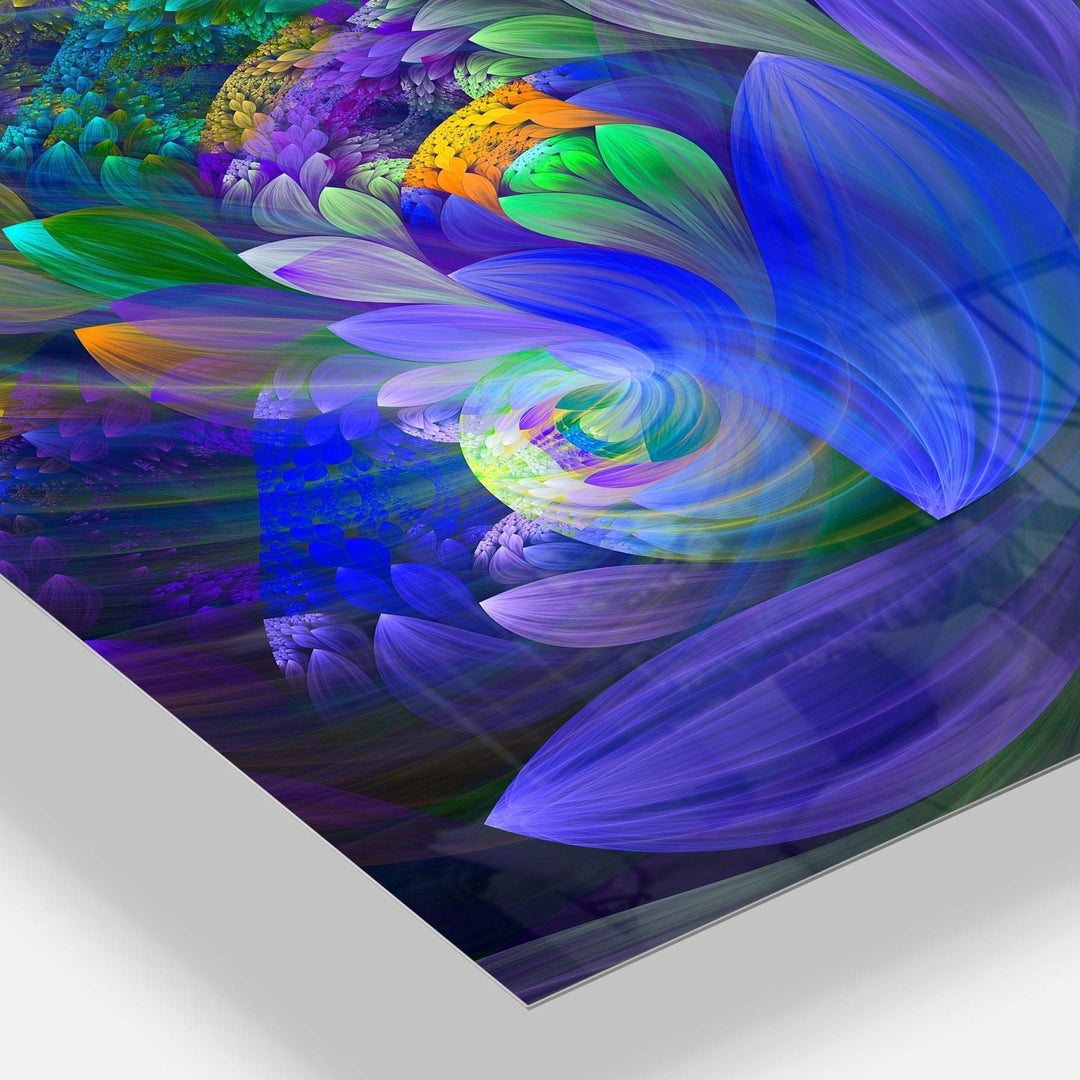 Blue Fractal Flower Bouquet - Abstract Glossy Metal Wall Art 36wx28h Green - Diamond Home USA