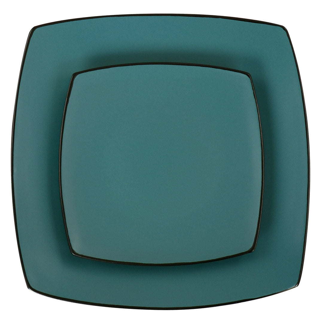 16pc Square Stoneware Dinnerware Set In Teal Green Solid Casual 16 Piece - Diamond Home USA