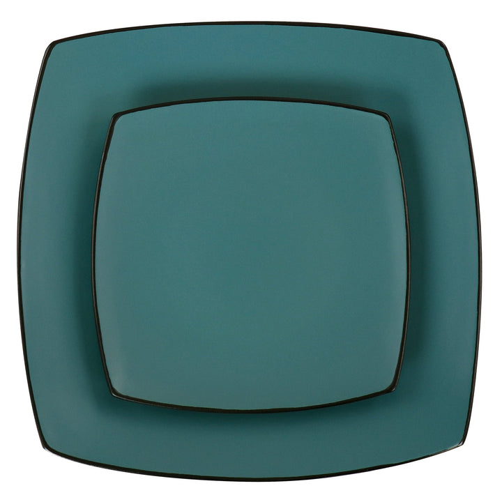 16pc Square Stoneware Dinnerware Set In Teal Green Solid Casual 16 Piece - Diamond Home USA