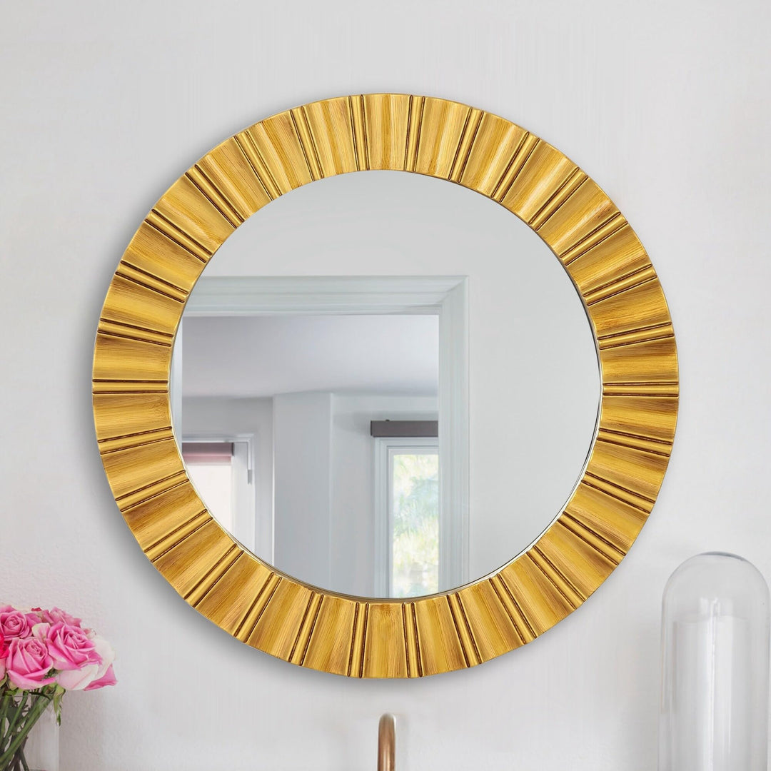 26" Modern Gold Round Decoration Wall Mounted Mirror Contemporary Hooks Included