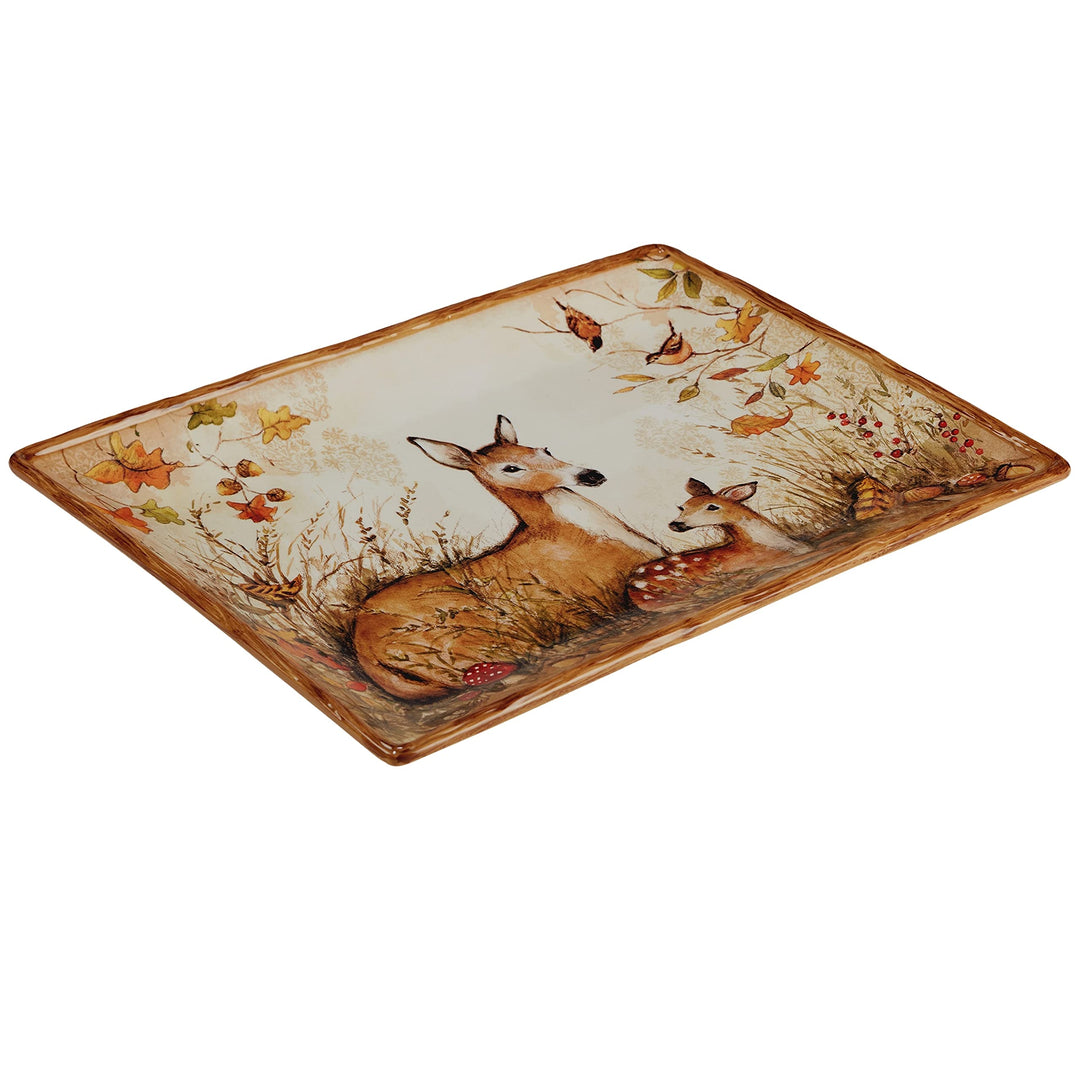 Pine Forest Rectangular Platter Beige Brown Multi Color Floral Country Farmhouse - Diamond Home USA