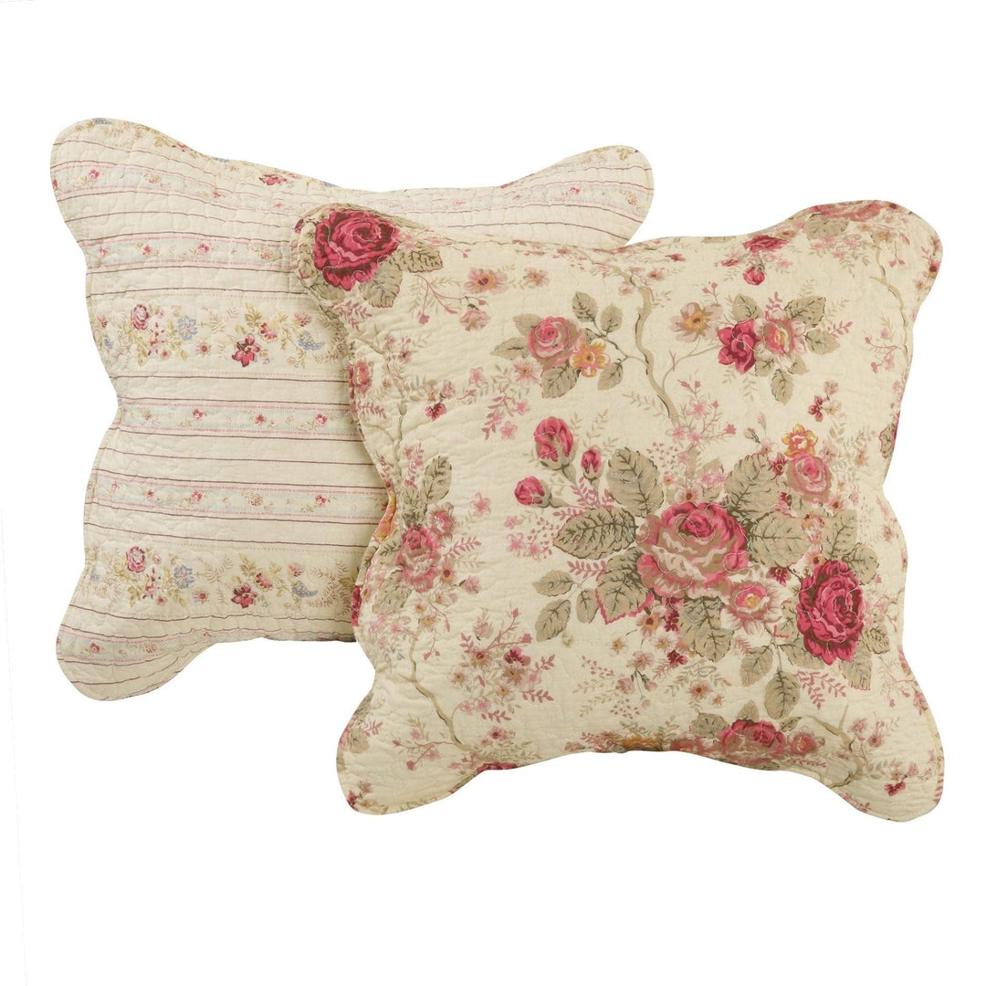 Antique Rose Pillow Set (Set of 2) Gold Red Taupe Floral Farmhouse Traditional Ecru