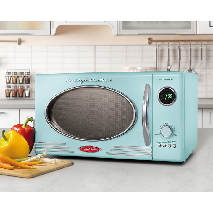 Retro Microwave Oven -.9 Cu. Ft. Aqua Auto Shut Off - Diamond Home USA