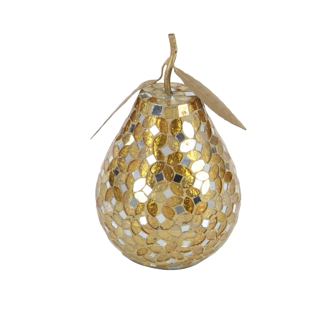 Mosaic Metal Pear and Figurine Set 6-inch X 8-inch (Set of 2) Gold Glam Glass - Diamond Home USA
