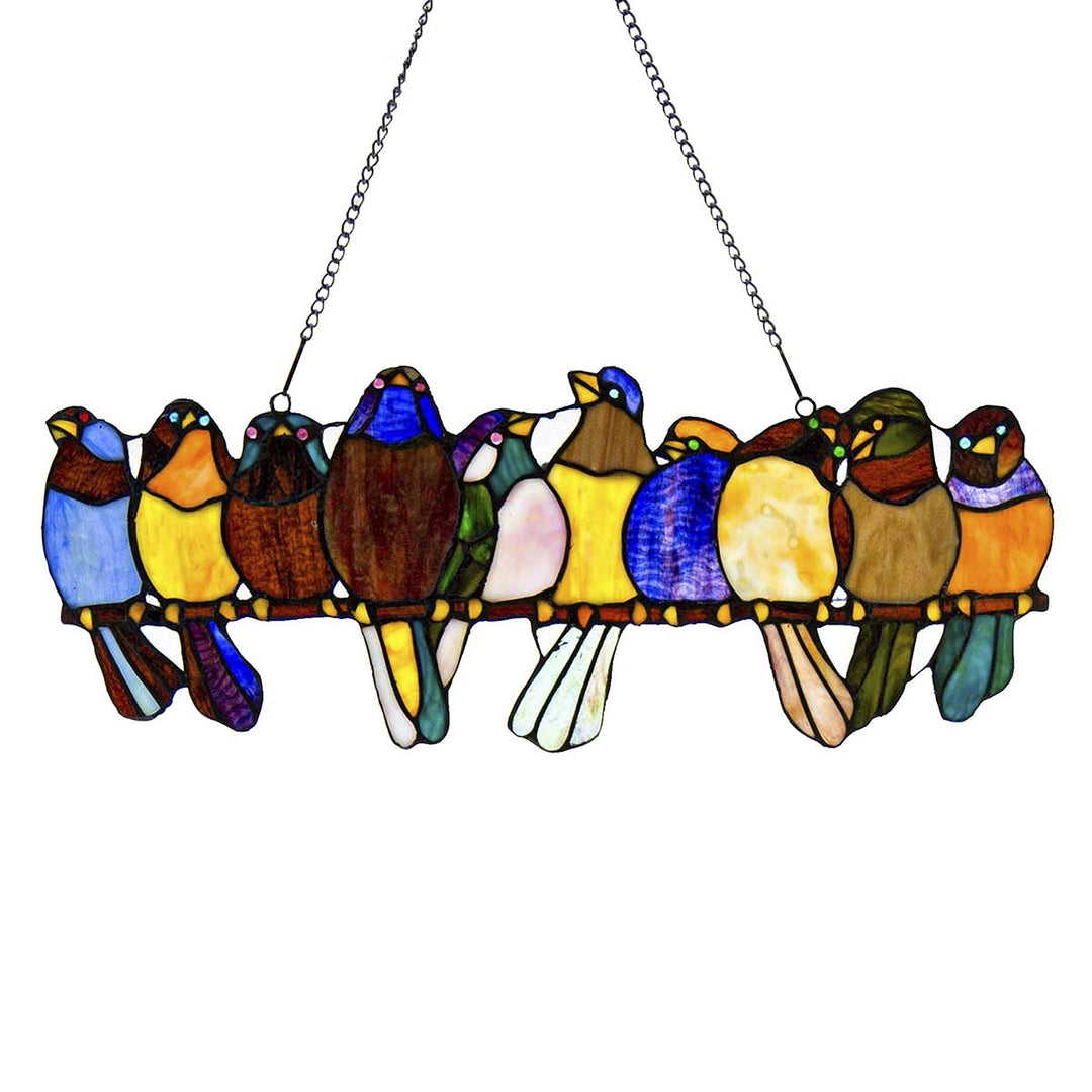 Stained Glass Birds On A Wire 9.25-inch Window Panel - 24.25" l X 0.25" w 9.5" h - Diamond Home USA