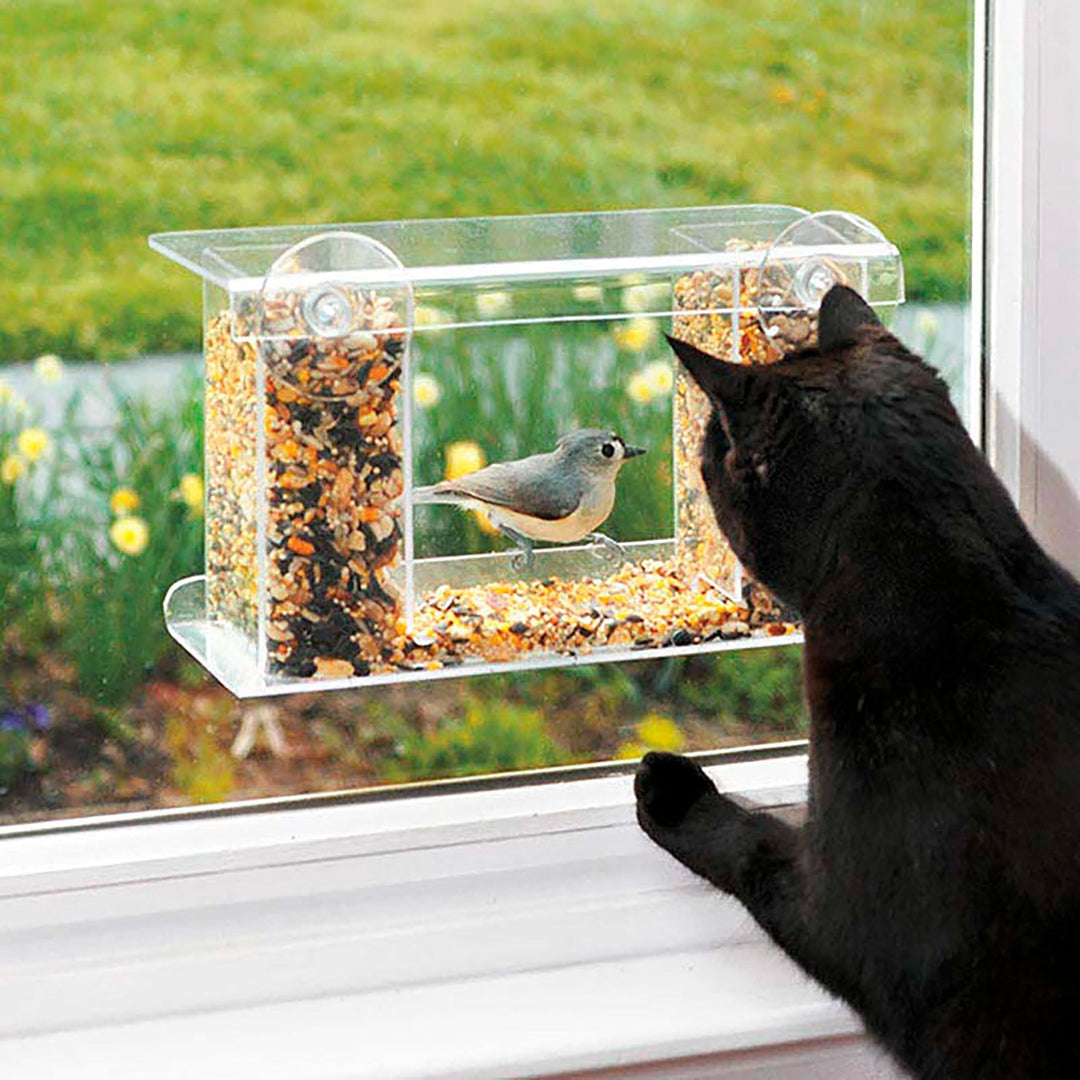 One-Way Mirror Window Mount Bird Feeder Clear Plastic