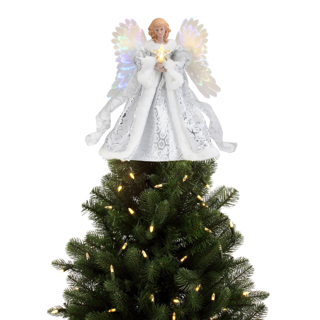 12" Fiber Optic Animated Tree Topper White Angel Red Plastic - Diamond Home USA