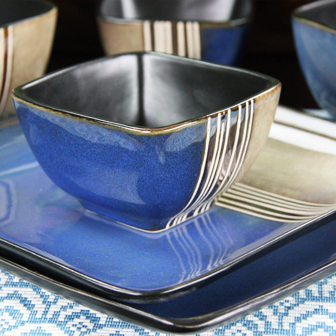 Loft 16 Piece Double Bowl Stoneware Dinnerware Set With Service For 4 Black - Diamond Home USA