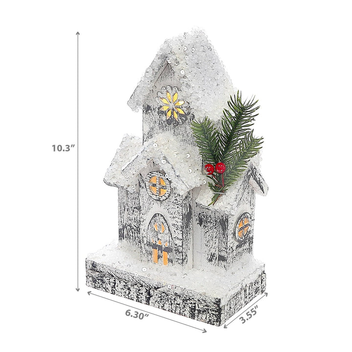 Christmas Led Snow Covered House 10.3" White Wood - Diamond Home USA