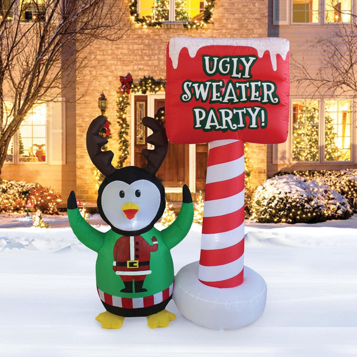 A Holiday 5ft Tall Ugly Sweater Party Penguin 5 Ft Multi Color Inflatable - Diamond Home USA